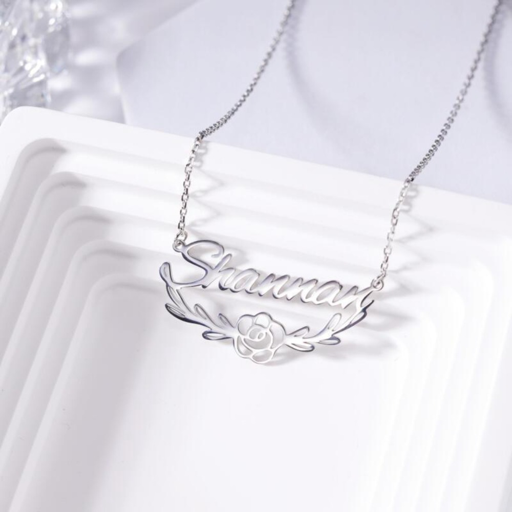 Custom Personalized Rose Name Pendant Necklace — Floral Gift
